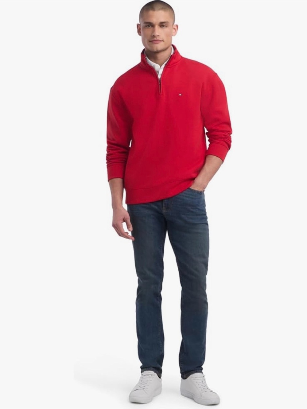 Tommy Hilfiger Red Half-Zip Fleece Pullover